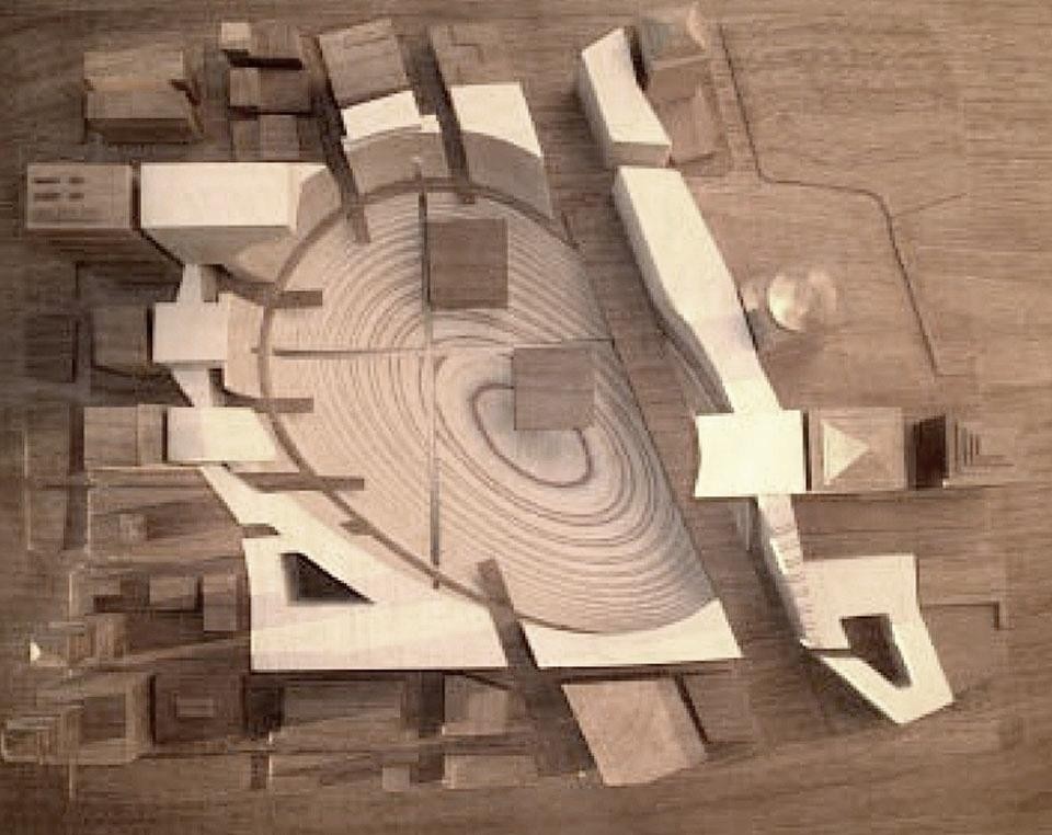 RoTo Architects (Michael Rotondi) proposta di ricostruzione del sito del reconstruction World Trade Center, 2002. Modello di RoTo Architects