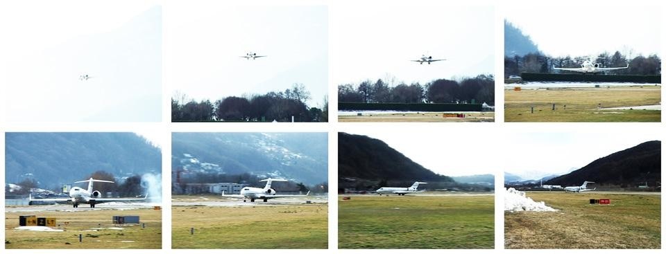 Donatello De Mattia, Still dal video <i>Intorno all'aeroporto di Lugano</i>, 2012, equenza atterraggio