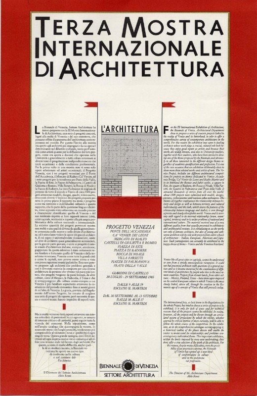Il programma della Biennale di Architettura del 1985 scritto da Aldo Rossi. Courtesy of ASAC