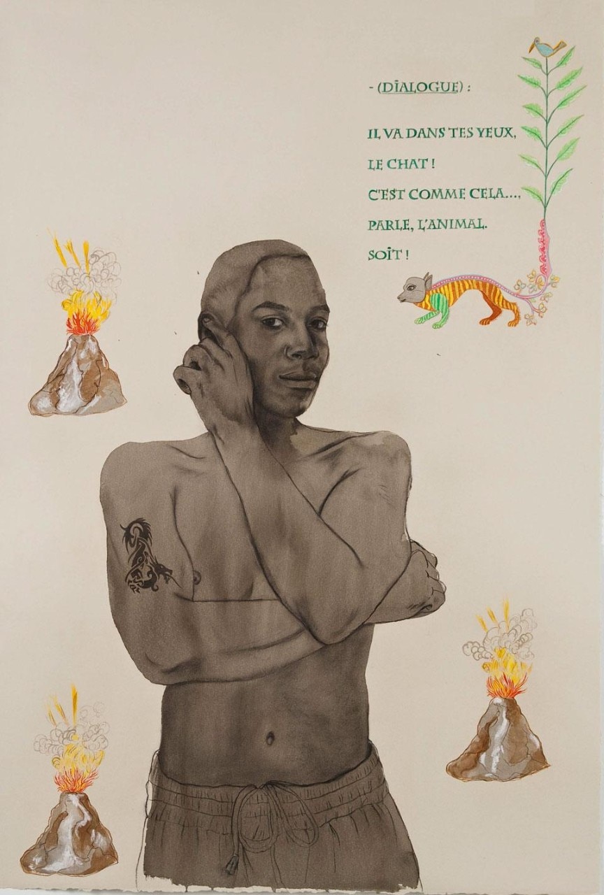 Marie-Hélène Cauvin, <i>Peddy</i>,  2010. Ink, charcoal, watercolour on BFK rives paper, 30 x 44 inches.