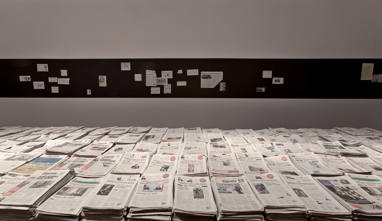 Gustav Metzger, <i>MASS MEDIA: Today and Yesterday</i>, 1972–2014, installation view in the Centre of Contemporary Art Znaki Czasu