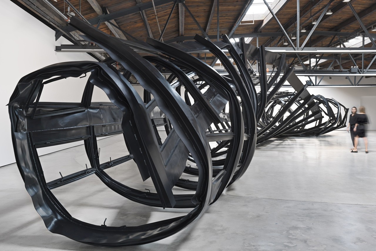 Monika Sosnowska, <i>Tower</i>, 2014. Steel, paint 332.7 x 3223.3 x 668 cm. Installation view, "Monika Sosnowska. Tower", Hauser & Wirth New York, 18th Street, 2014
