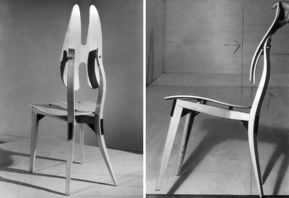 L’idea della prima sedia pubblicata sopra è ripresa e sviluppata in maggior elasticità nella nuova sedia qui illustrata.