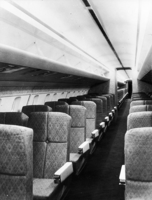 Modello in scala degli interni del prototipo francese Concorde 001 che effettuò il primo volo il 2 marzo del 1969. Foto Sud-aviation, 1967