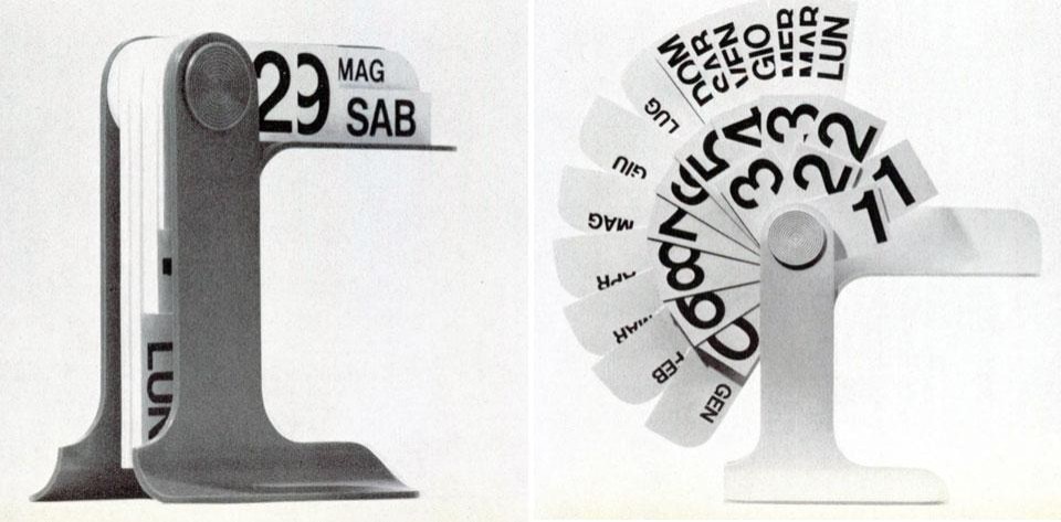 Dettaglio pagine interne Domus 458 / febbraio 1968. <em>Calendario Perpetuo</em> da tavolo, disegnato da Enzo Mari per Danese, 1967