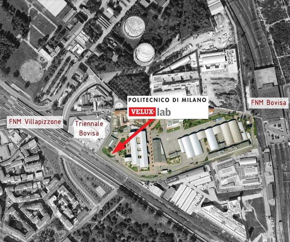 Inquadramento del VeluxLab nell'area del quartire Bovisa occupata da Campus La Masa, Triennale Bovisa e Gasometri