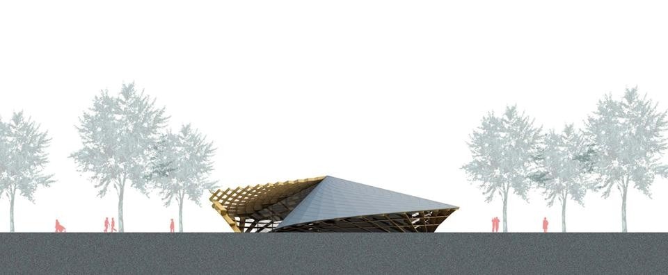 Centro d'incontro per anziani progettato da Kengo Kuma a Rikuzentakata: prospetto
