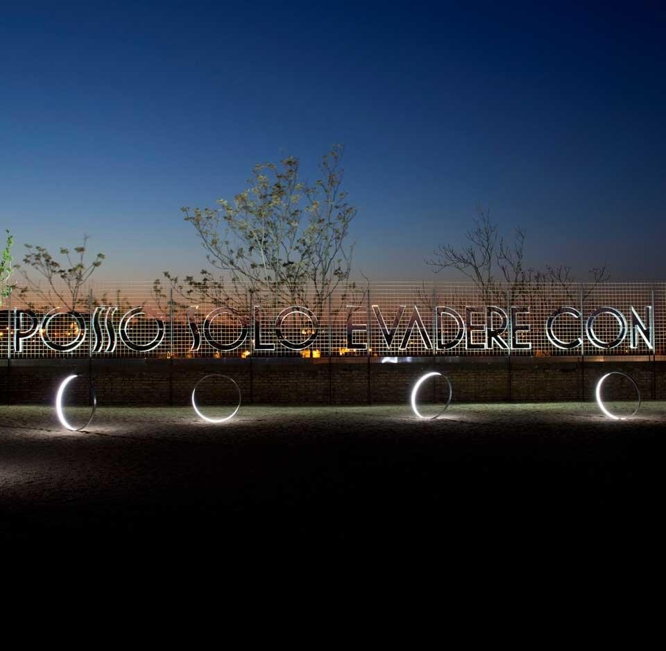 Marzia Migliora, <i>Ginnastica dei ciechi – La corsa al cerchio</i>, 2012, vista dell'installazione presso il giardino di Sant’Alessio, Roma. Photo Camilla Borghese
