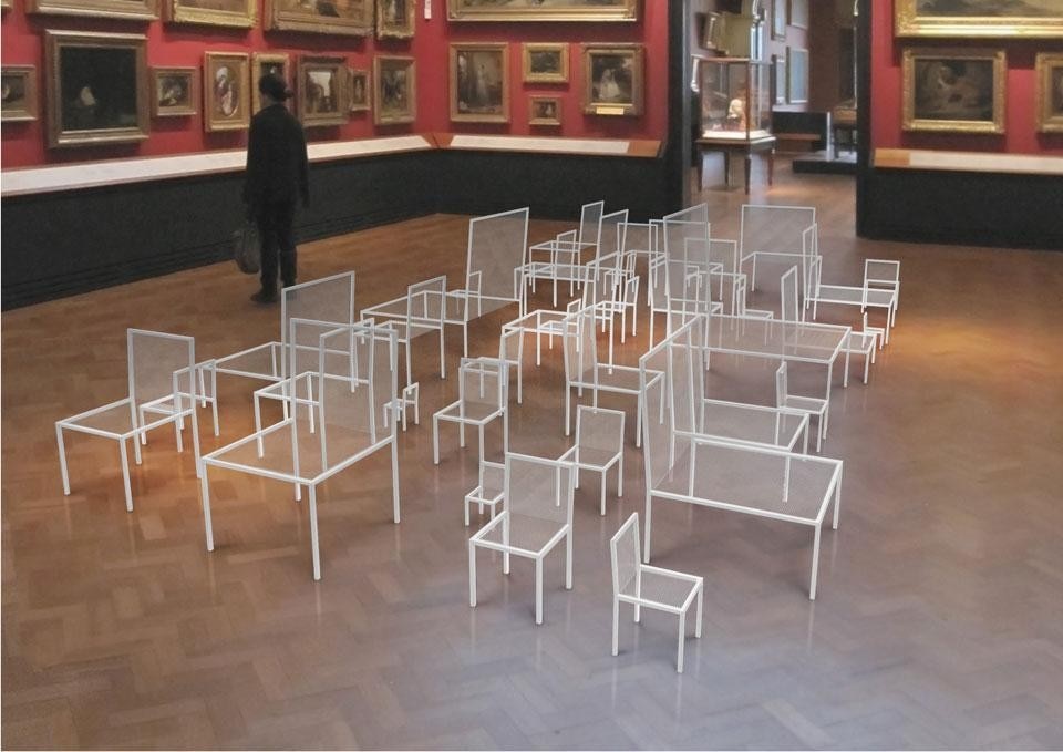 Nendo, <i>Mimicry Chairs</i> installazione al Victoria & Albert Museum, rendering