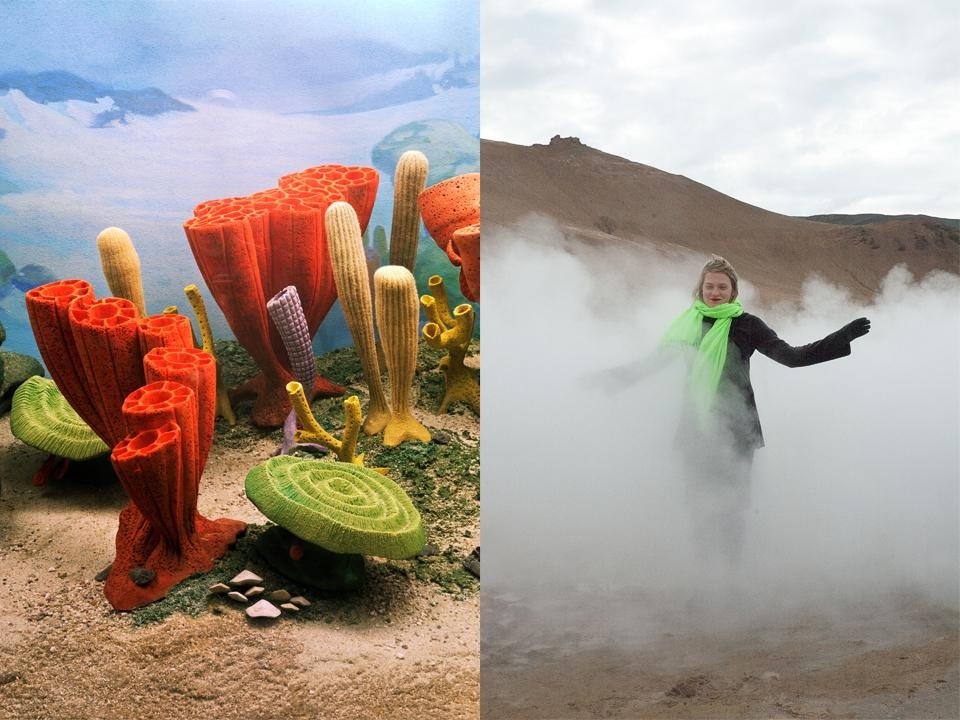 Judy Natal, <i>Future Perfect 2010</i>: Prehistoric Ocean (sinistra) e Steam Portrait Woman With Green Scarf (destra).
