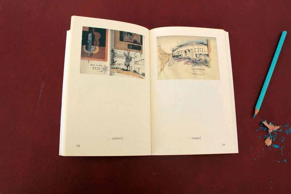 Davide Vargas, <em>Racconti di architettura</em>, Tullio Pironti editore, 2012. Dettaglio pagine interne con disegni dell'autore