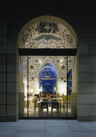 Entrance to the cafe for Vienna’s architecture centre