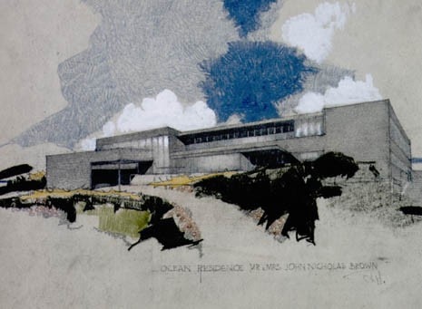 Richard J. Neutra, Windshield, sketch, view from Northeast, August 1932. Courtesy of the Museum of Art, Rhode Island School of Design
