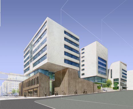 The design by François Chochon and Laurent Pierre for the biology laboratories attempts to integrate as much as possible with the existing – the front elevation in concrete on rue By hides a series of internal gardens. The budget estimated is 21.7 million euro