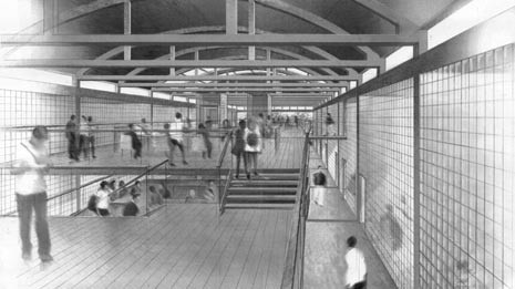 Labfac is the practice carrying out the conversion of the Halle aux Farines. The design exploits the structural potential of the building and with simple lines and raw materials gives a general impression of economy and solidity. The budget is 13.2 million euro