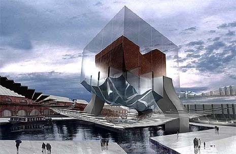 The second project by Moss in St. Petersburg would transform the New Holland Storehouses into a large theatrical and cultural complex to be connected to the Mariinski Theatre by a bridge across the canal
