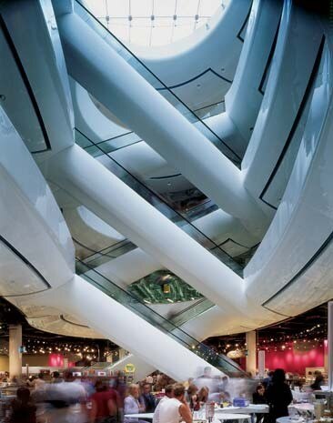 There are two atria designed to bring sun into the heart of the store, and to encourage shoppers to move up to the higher floors