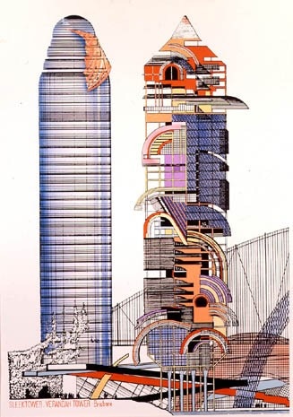 Peter Cook, Design for Sleektower and Veranda Tower, Brisbane, Queensland, Australia, 1984. RIBA Library Drawings Collection