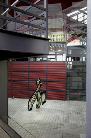 In the new courtyard, the <i>Brushstroke</i> sculpture by Roy Lichtenstein