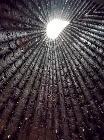 Rain falls inside the Chapel
through the opening in the roof
and collects in a sunken basin