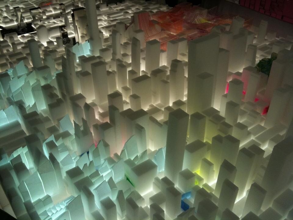 The Audi Urban Future Initiative, a 15m-long, glowing white model of Manhattan. Photograph by Gideon Fink Shapiro.