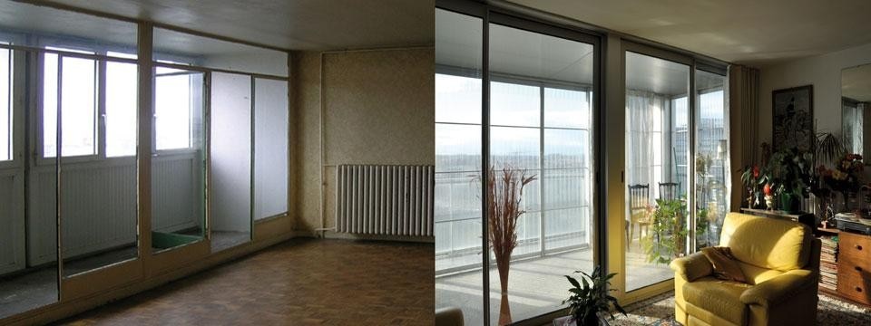 Previous and current aspect of the inside of one of the appartments. Photos by Lacaton & Vassal and Frédéric Druot