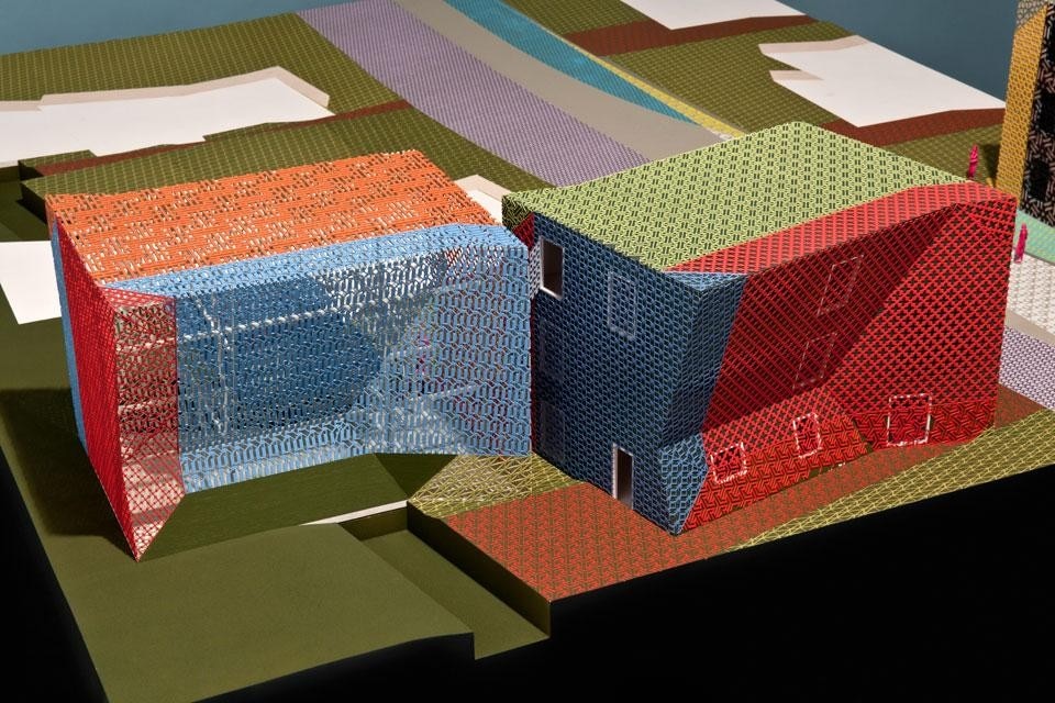 Top: A view of Orange, New Jersey. Above: Zago Architecture, <em>Property with Properties</em>, model
