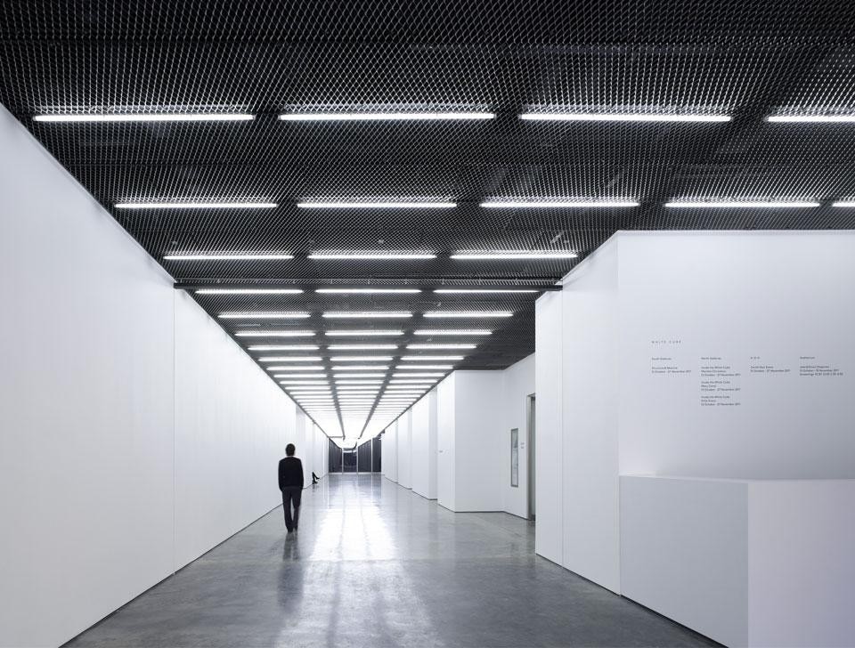 Top: Entrance to the White Cube Bermondsey. Above: the gallery's corridor spans almost 70 metres. Photos courtesy White Cube Bermondsey