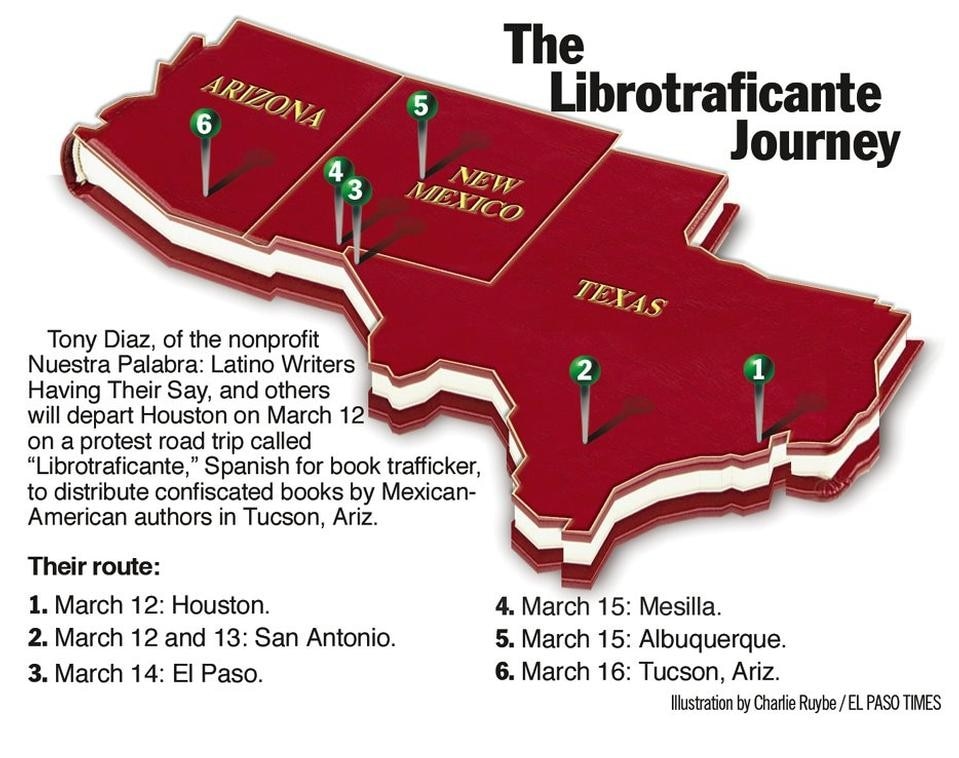 The map detailing the <em>librotraficante</em> journey