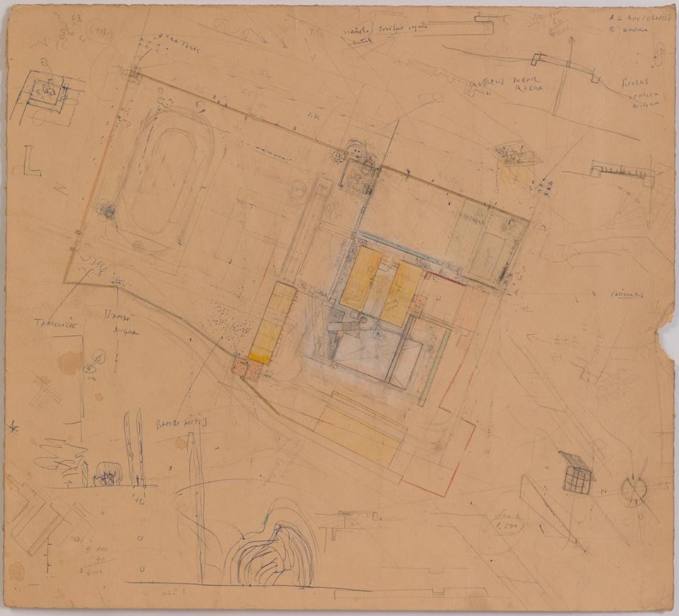 Top: <em>Carlo Scarpa: The Architect at Work</em> installation view at the Cooper Union. Above: Carlo Scarpa, Villa Il Palazzetto, General plan of the villa and grounds. Courtesy of The Irwin S. Chanin School of Architecture Archive of The Cooper Union
Top: <em>Carlo Scarpa: The Architect at Work</em> installation view at the Cooper Union. Above: Carlo Scarpa, Villa Il Palazzetto, General plan of the villa and grounds. Courtesy of The Irwin S. Chanin School of Architecture Archive of The Cooper Union