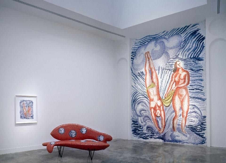 Sandro Chia, <em>Bagnanti intelligenti</em>, 2002,  and <em>Divano a mare</em>, 2003
