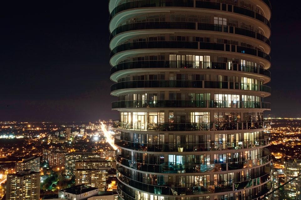 View by night of one of the towers