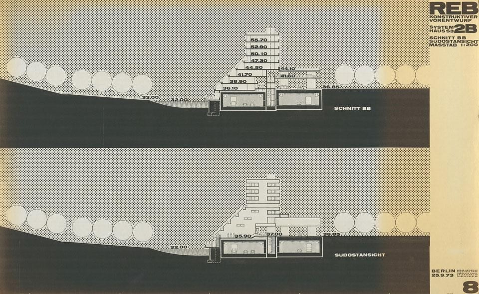 Top: Marjetica Potrc, <em>Caracas: Growing Houses,</em> 2012, installation view at the Hamburger Bahnhof. Photo by Thomas Bruns © Courtesy Marjetica Potrc. Above: George Henry's preliminary draft for the motorway overbuilding Schlangenbader Street, 1973 © Courtesy of the Academy of Arts, Berlin, Ludwig Leo Archive (LLA-12-165/8)