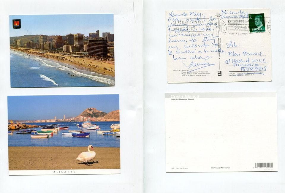 Alicante. Top: Postcard from summer 1968 (King Juan Carlos I stamp). Below: Postcard from 2012