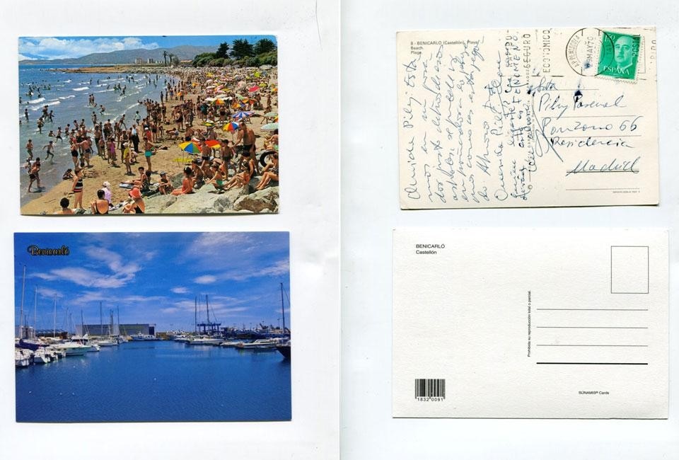 Benicarló. Top: Postcard dated 29 May 1970 (King Juan Carlos I stamp). Below: Postcard from 2012