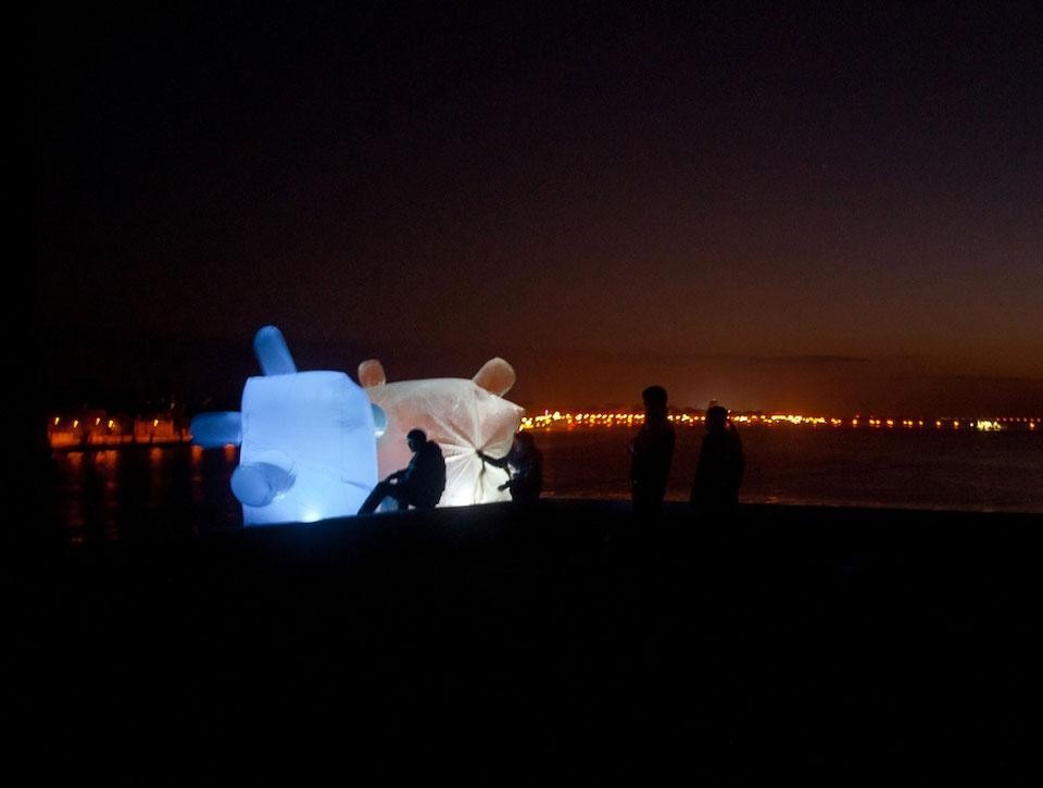 Luminescent inflatables at the fort of Sant'Andrea island