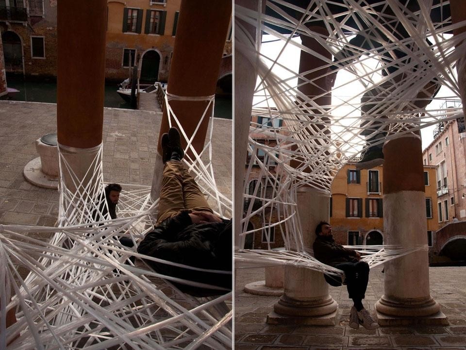 A stretched polyethylene web in Venice's San Francesco della Vigna church