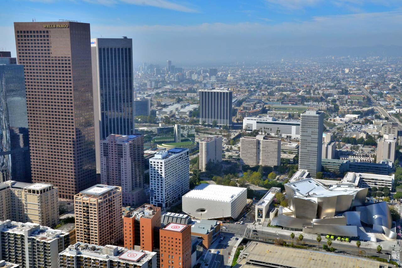 Aerial photo of The Broad museum in downtown Los Angeles: Photo by Jeff Duran / Warren Air, courtesy of The Broad and Diller Scofidio + Renfro