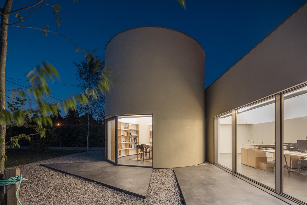 A cube, cuboid and cylinder intersect to create architecture studio in ...
