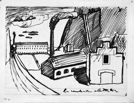 <i>Power Station</i>, ink on paper, 1916