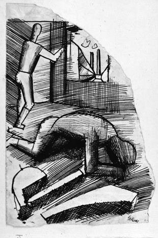 <i>Metaphysical Figures</i>, ink on paper, 1917