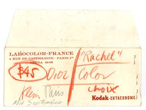 Envelope containing transparencies of Yves Saint Laurent's second haute couture collection as chief designer at Christian Dior, 1958
