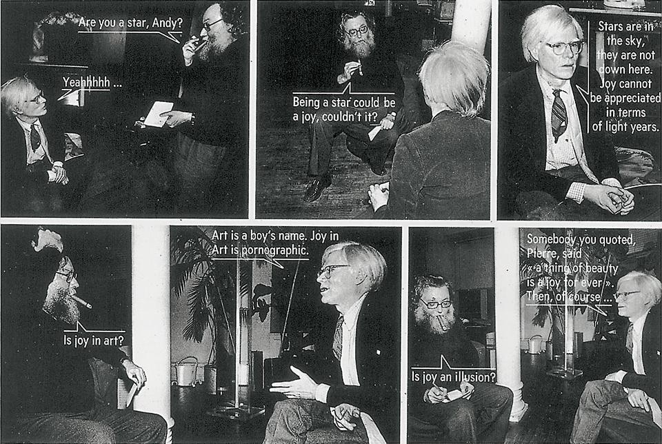 A dialogue in the style of strip cartoon with Andy Warhol