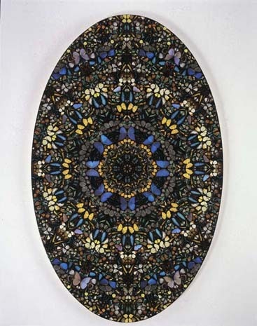 Damien Hirst, <i>Devotion</i>, 2003. Butterfly-wings on household gloss on canvas, 96 x 60 in. Courtesy Jay Jopling / White Cube. Copyright © the artist