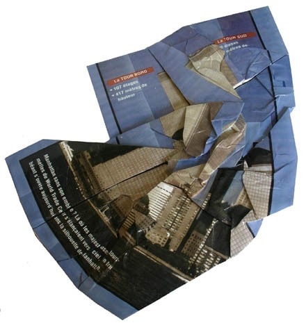 Wang Du, “Carpet”, is a ceramic reconstruction of a poster showing Manhattan and the twin towers. 
The poster was created by the artist, using ceramics, completely screwed up 
