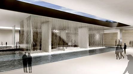 <b>Lower Waters</b>, by Bradley Campbell and Matthias Neumann, contains an inclined park that slopes from street level to 30 feet (9 meters) below
