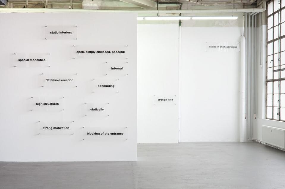 Monica Bonvicini, <i>Genital Modes</i>, 2010. Plexi with black inscriptions, metal pins
23 pieces, dimensions variable.