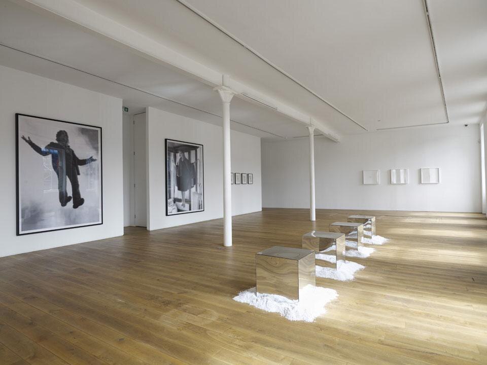 Above: Floyer, <i>Welcome,</i> 2011.<br />Above: <i>Mystics or Rationalists?</i>, installation view at the Ingleby Gallery. 