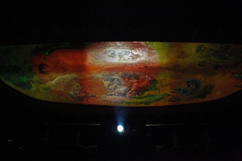On the ceiling of the gallery, <i>Homo sapiens sapiens,</i> audio-video installation, 2005.