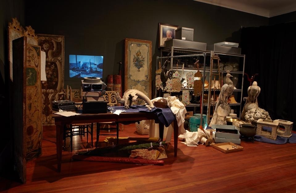 Francesco Simeti, <i>A seahorse, a caravel, and large quantities of concrete, stone, fill, topsoil, tiles, piping, trees and other plants</i>, 2012; Exhibition room installation view. © Vizcaya Museum and Gardens, Miami, Florida.
